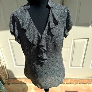 White House Black Market, Short Sleeve, Ruffle V-neck, Blouse, Size 12